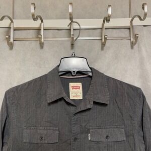 Levi's Shirt Men M Gray Chambray Denim White Tab Button Up‎ Modern Fit Casual